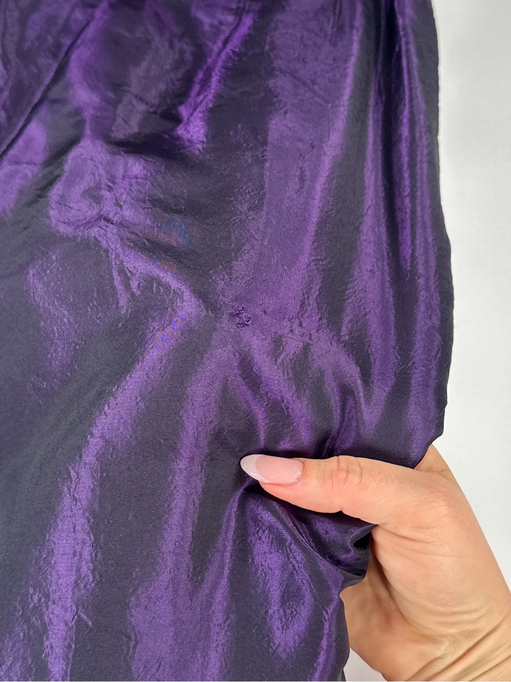 SILX Straight Leg Pants Beaded Hem High Waist Iridescent Silk Purple 4P - Picture 5 of 13